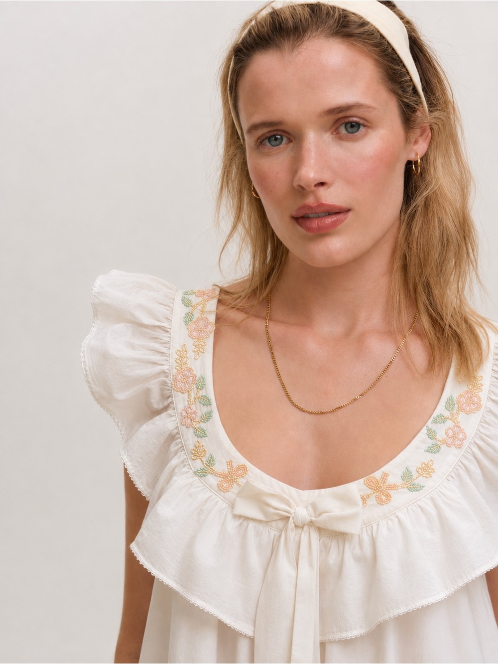 NWT (M) For Love & Lemons Cora Retro Cotton Slip Dress Babydoll Nightgown Beaded - Picture 4 of 12